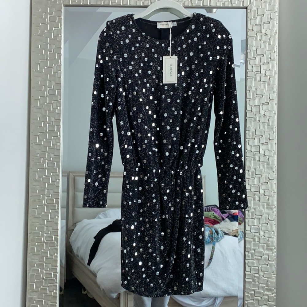 Black Sequin Longsleeve Mini Dress